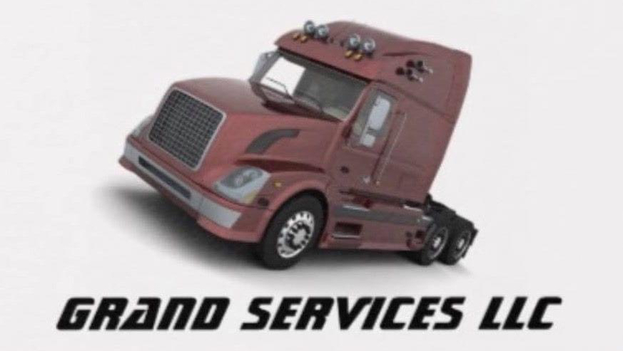 Grand Services LLC logo with maroon semi-truck